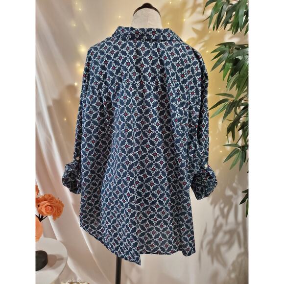 Catherines Lobster Roll Tab Sleeve Button Up Shirt Size 5X Nautical Coastal - Picture 2 of 9